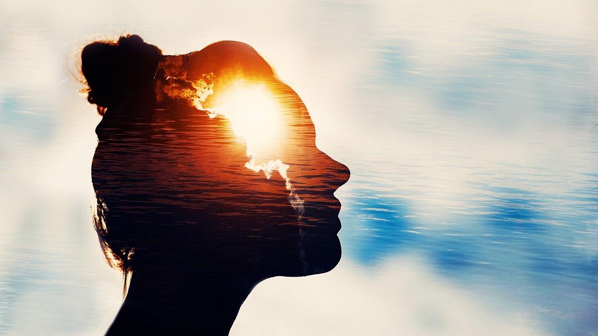 Composite image of woman and landscape
